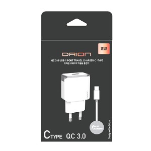 QC 3.0 USB타입 1포트 급속 충전기 C타입 1.2M 케이블 포함 DRT-17