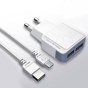 2.1A USB타입 2포트 C타입 1.2M 케이블 충전기 ACT-65