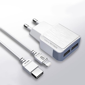 2.1A USB타입 2포트 8핀 1.2M 케이블 아이폰 충전기 ACT-64